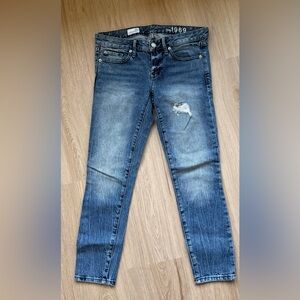 Distressed Blue Denim Jeans - Faded Wash